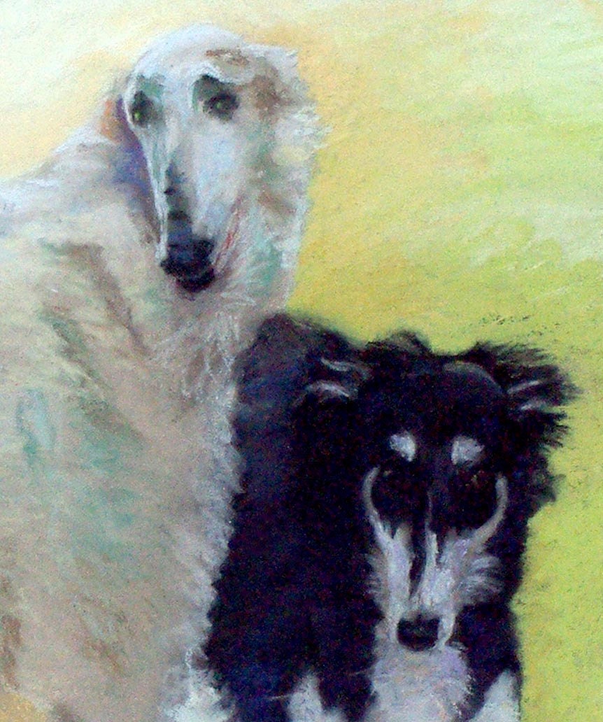 Borzois, Framed Original Pastel Painting