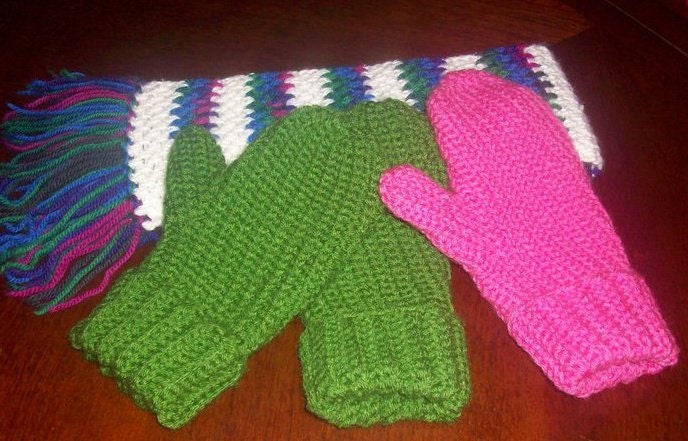 Mittens, Hand Crocheted, Custom Order,  Altered-Stitch Single Crochet Thick and Toasty  Warm Mittens