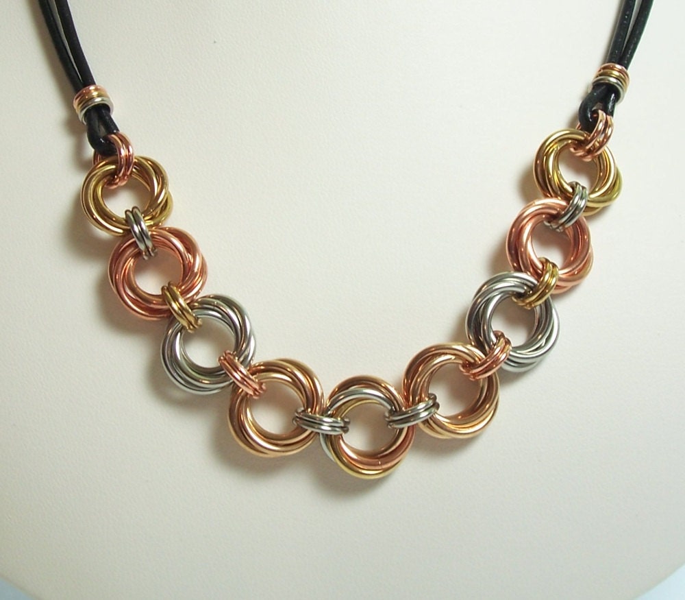 Mixed Metal Mobius Flower/Love Knot Necklace Chainmaille Jewelry