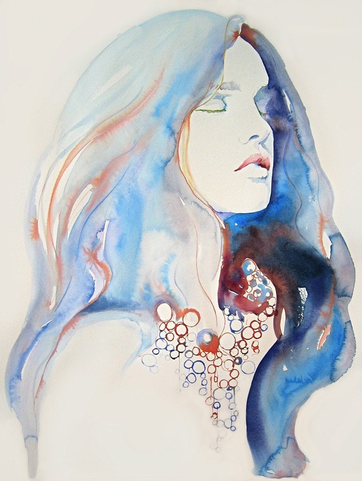 Print of Watercolour Fashion Illustration. Titled - Natalia 3