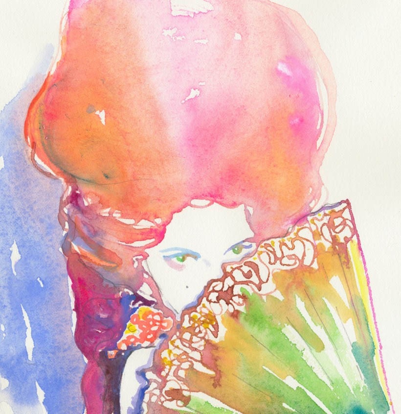 Print of Watercolour Fashion Illustration. Titled - Belle.