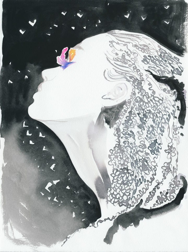 Original Watercolour Fashion Illustration. Titled: Nightink