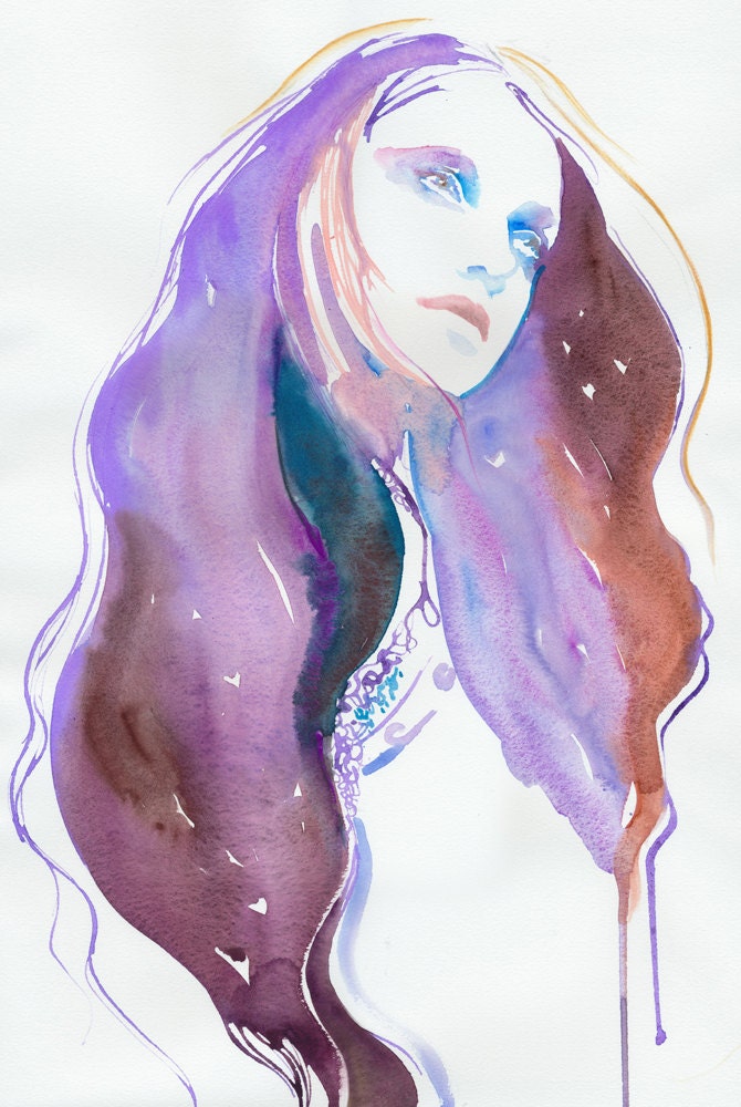 Watercolour Fashion Illustration Painting Winter lilac