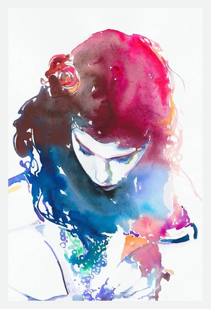 Print of Watercolour Fashion Illustration - Audrey Tautou