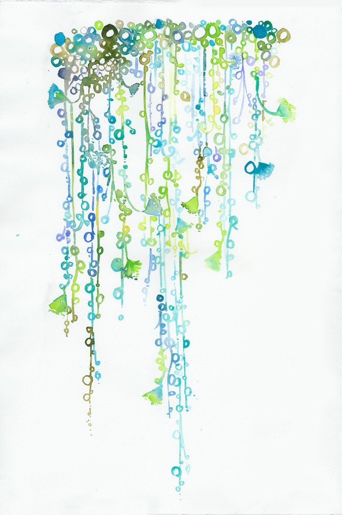 Watercolor painting, illustration - cactus string of pearls - New Series - Garden Series