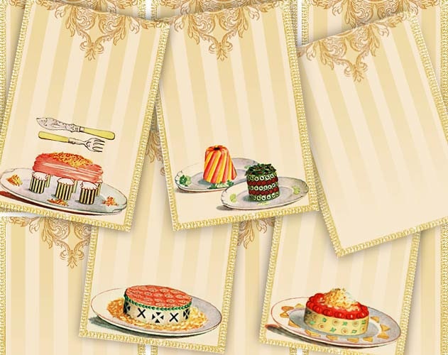 Cake Food Gift Tag Digital Collage Sheet for ATC Background Decoupage Name Tag Scrapbooking Printable Image - INSTANT DOWNLOAD No.126