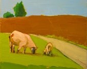 Sheep May Safely Graze- 8x8 Original Oil Painting on Canvas- Animal, farm, pair