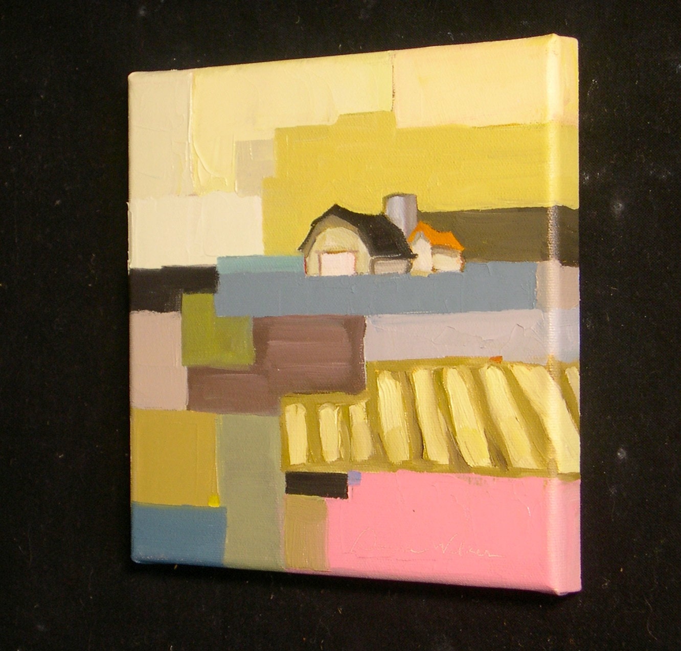 Farmland Quilt II- 8x8 Original Barn Oil Painting on Canvas- Farmhouse, Barn, Landscape