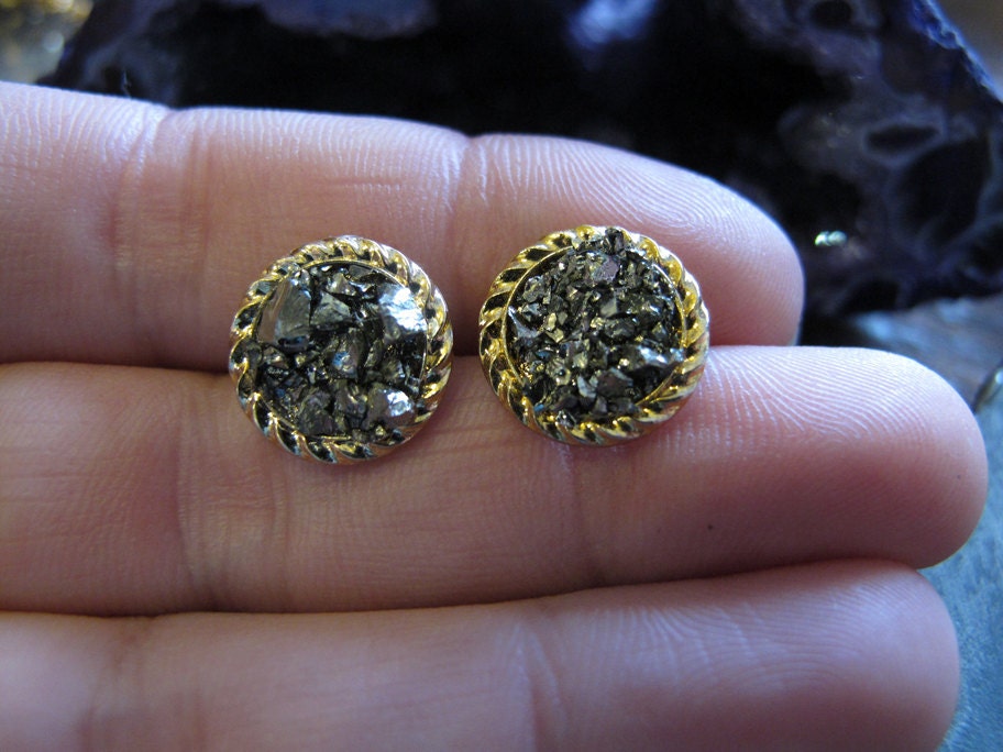 Pyrite, a Fools Gold - Circle - Earrings