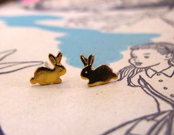 Sweet Little Bunny Stud Earrings - 18k Yellow Gold Vermeil -