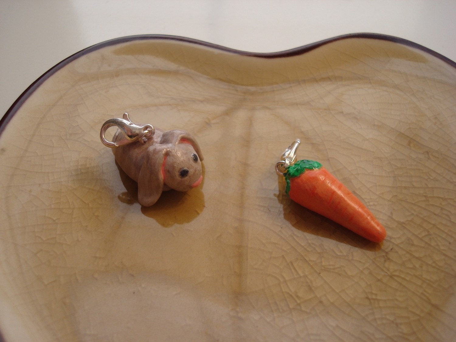Bunny and carrot polymer clay charms