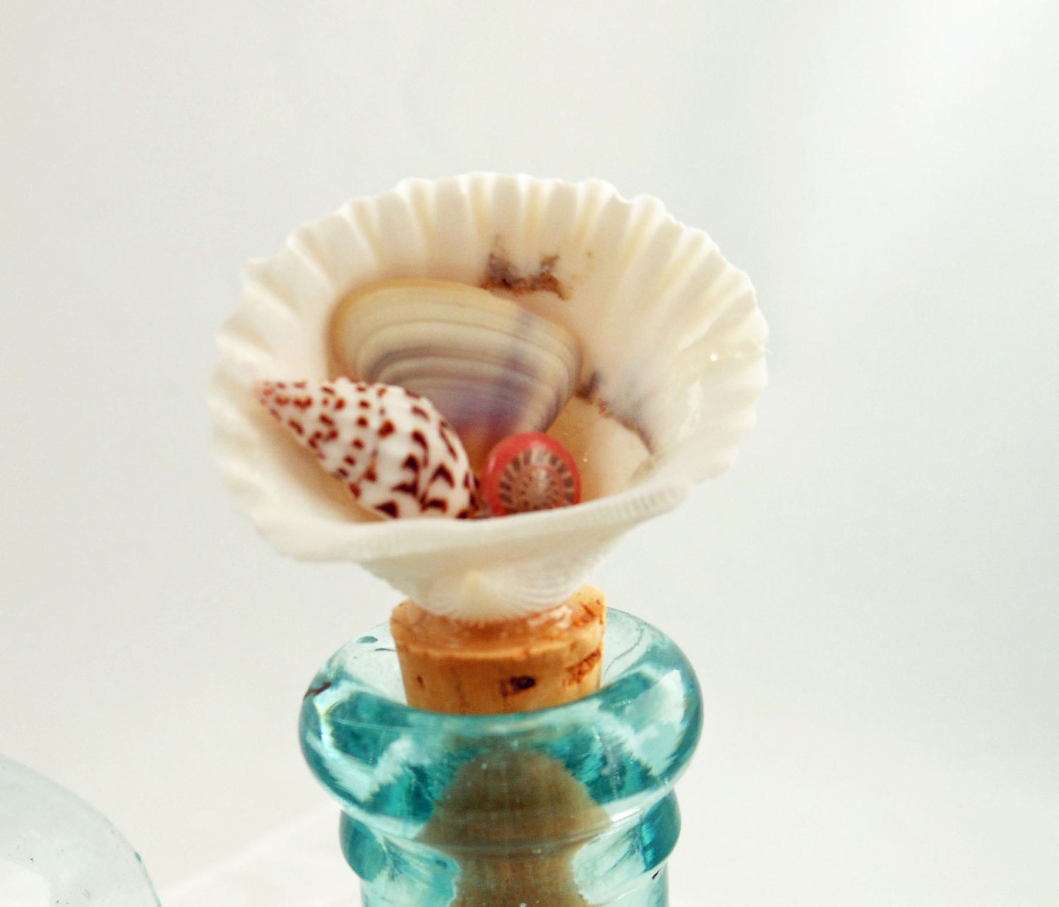 Vintage Apothecary Bottles - Aqua Bottles - Shell Embellisment Bottles