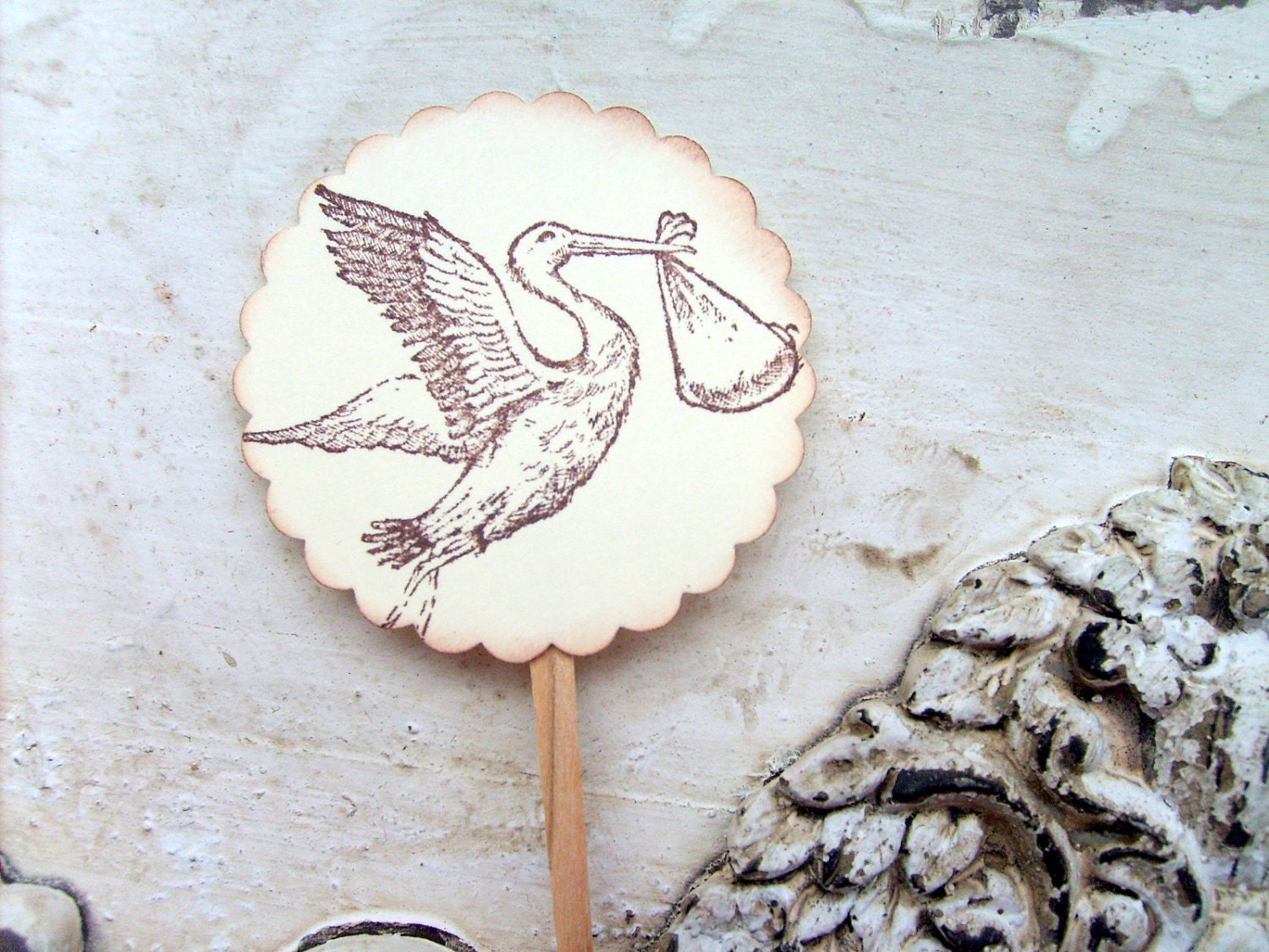 Stork  Baby Party supplies Cupcake vintage Shower cupcake Baby Decor 33PaperLane Toppers by
