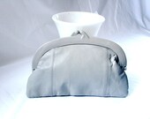 Gray Leather  Clutch / vintage 1980s Gray Grey Leather Clutch Handbag Purse