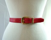 Red Snake Skin Belt / vintage Red Snakeskin snake skin Belt (M )