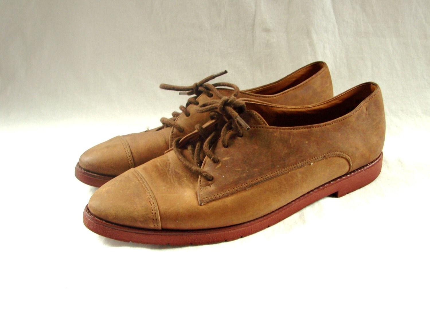 vintage Hush Puppies Shoes  1970s Tan Preppy Lace Up Oxfords Shoes ...