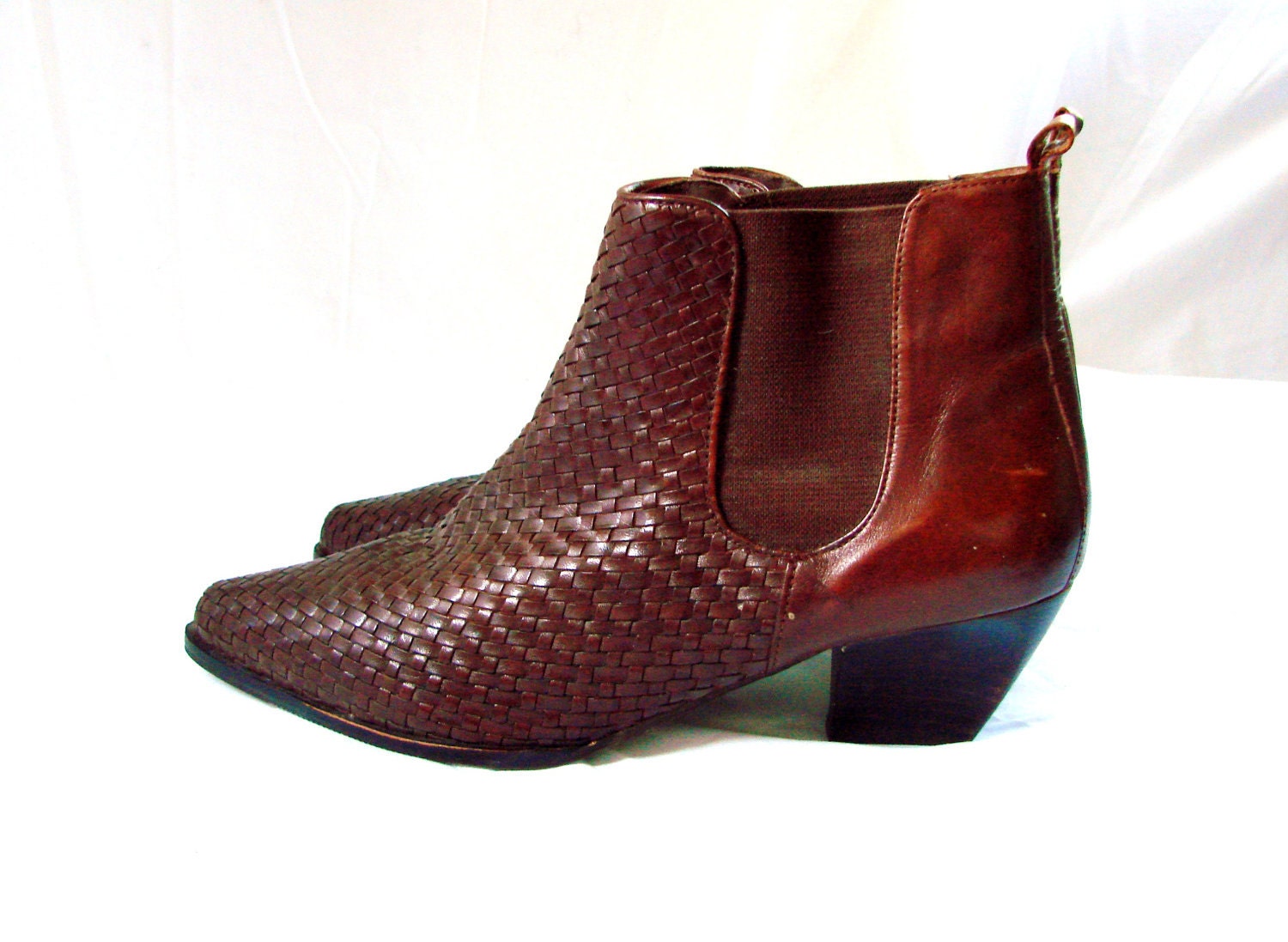 Leather Ankle Boots / vintage Brown Leather Ankle Boots Shoes size 9 M