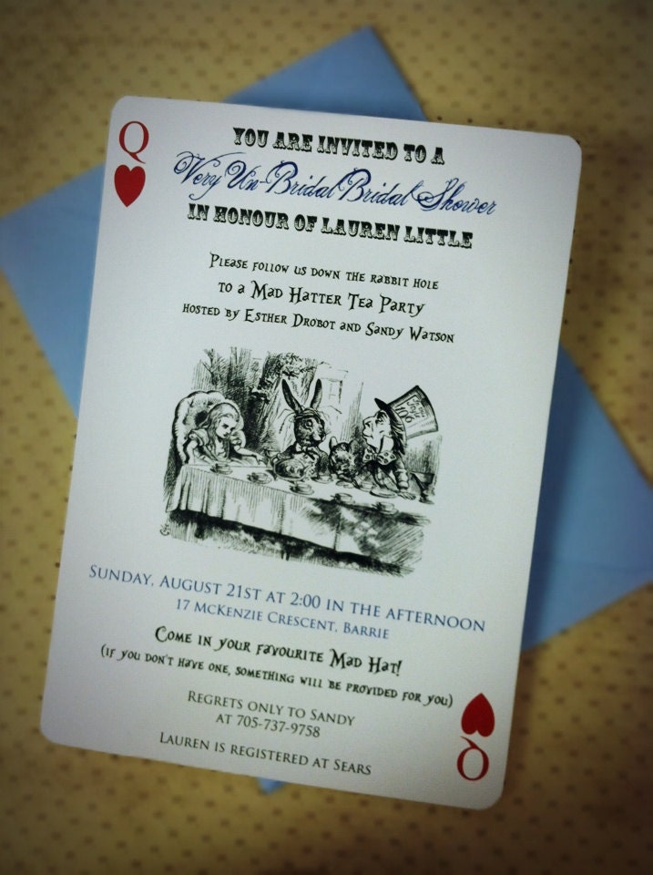 Alice in Wonderland Mad Hatter Tea Party Bridal Shower or Bachelorette Invitation