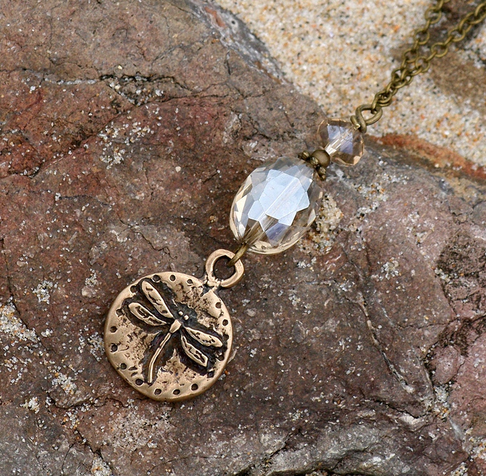 Dragonfly Necklace, Bronze Necklace, Gold Necklace, Spring Necklace, Summer Necklace
