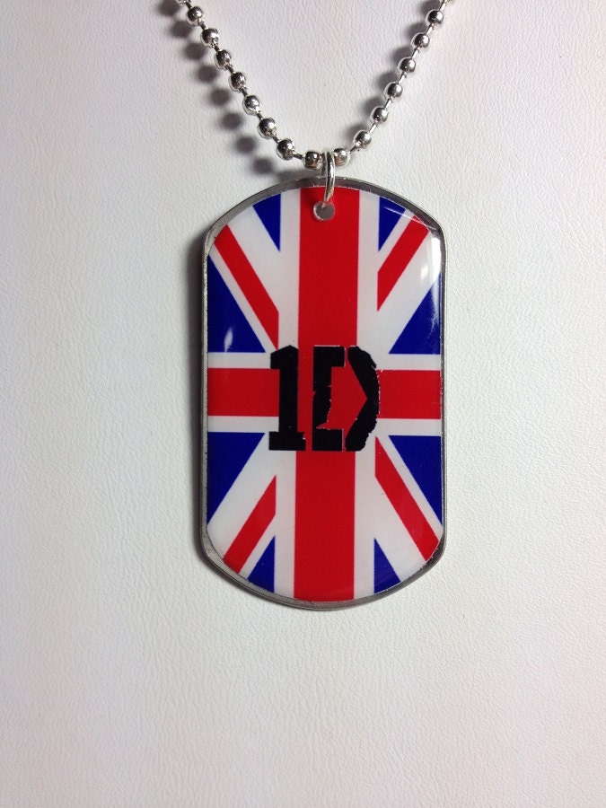 One Direction Dog tag on 24" silver plated ball chain necklace