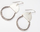 Sterling Silver Cast Human Hair Plait and Half Moon Hook Earrings