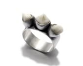Sterling Silver and Three Human Teeth Ring