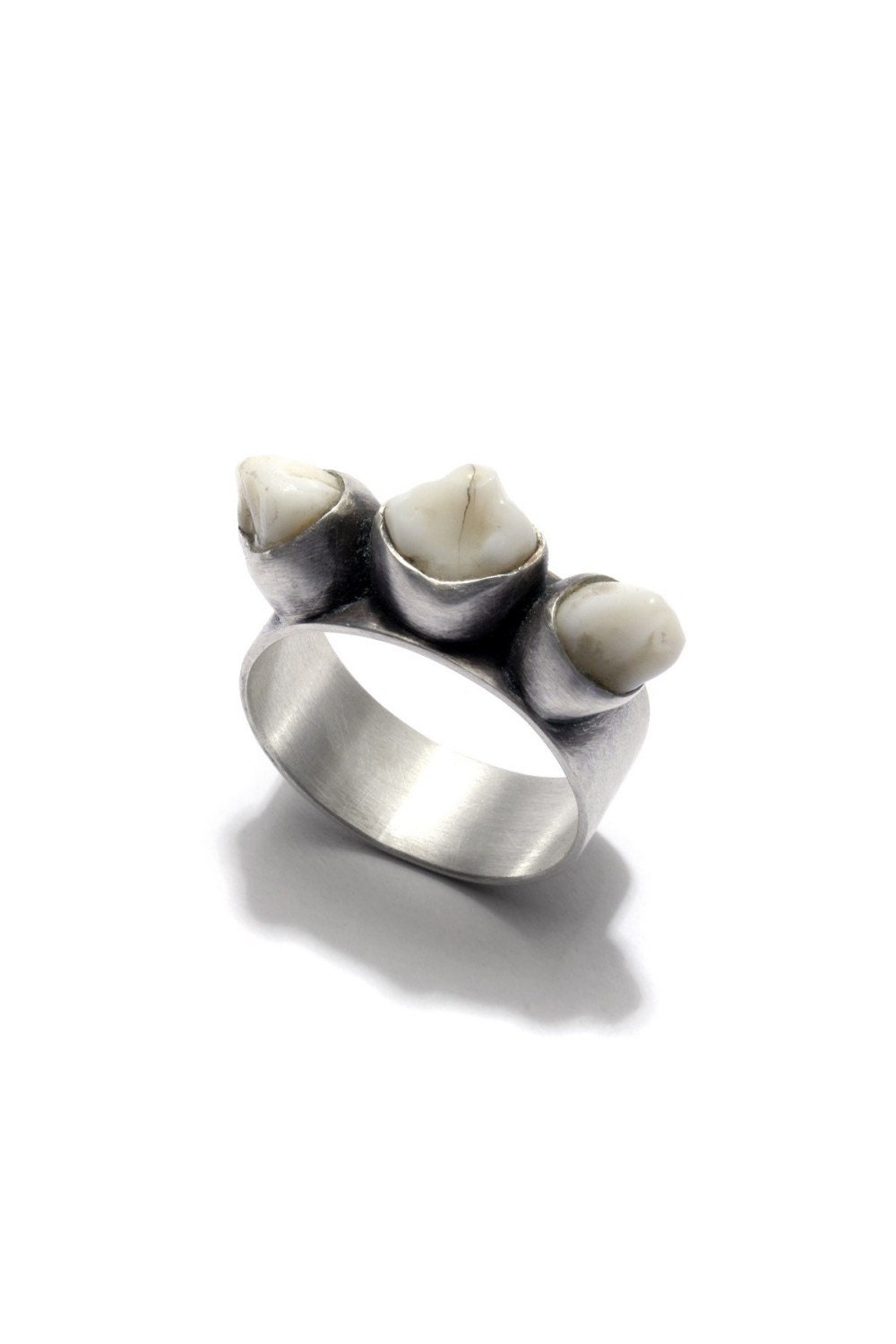 Sterling Silver and Three Human Teeth Ring