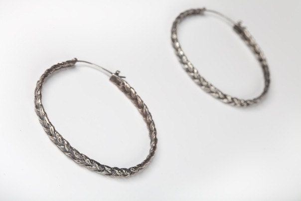 Sterling Silver Cast Human Hair Hoop Earrings