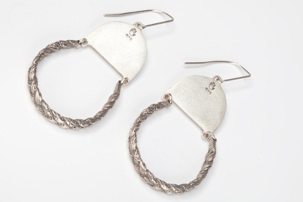 Sterling Silver Cast Human Hair Plait and Half Moon Hook Earrings