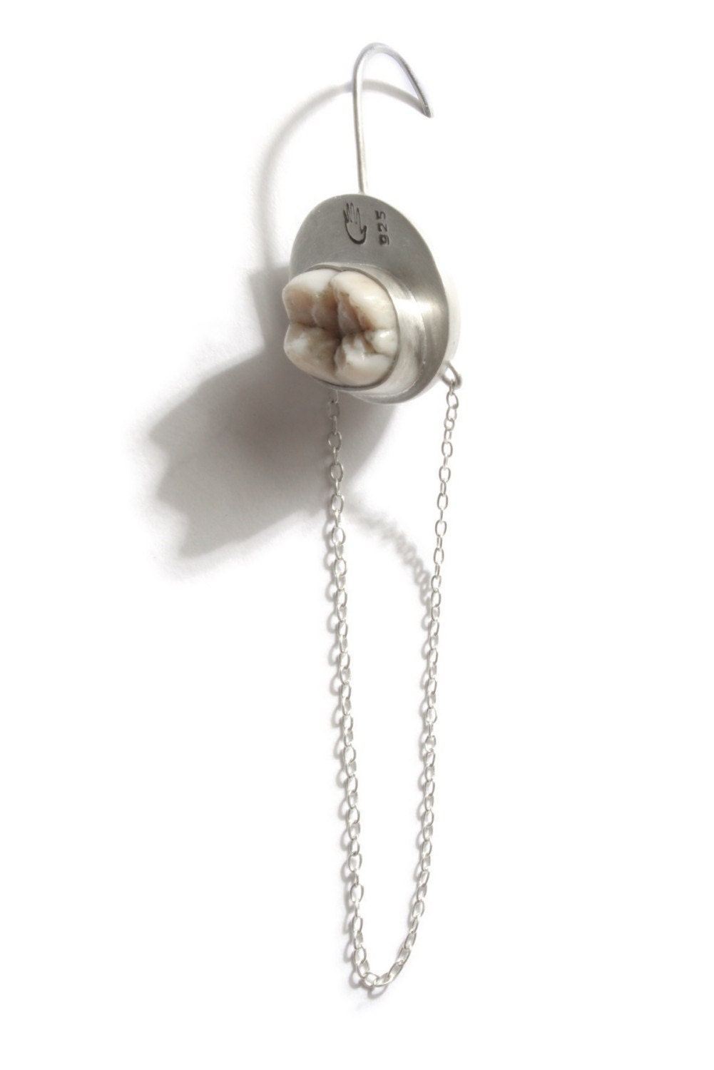 Human Tooth and Sterling Silver Hook Earring