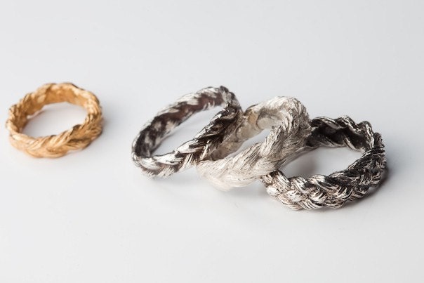 Sterling Silver Cast Human Hair Plait Ring