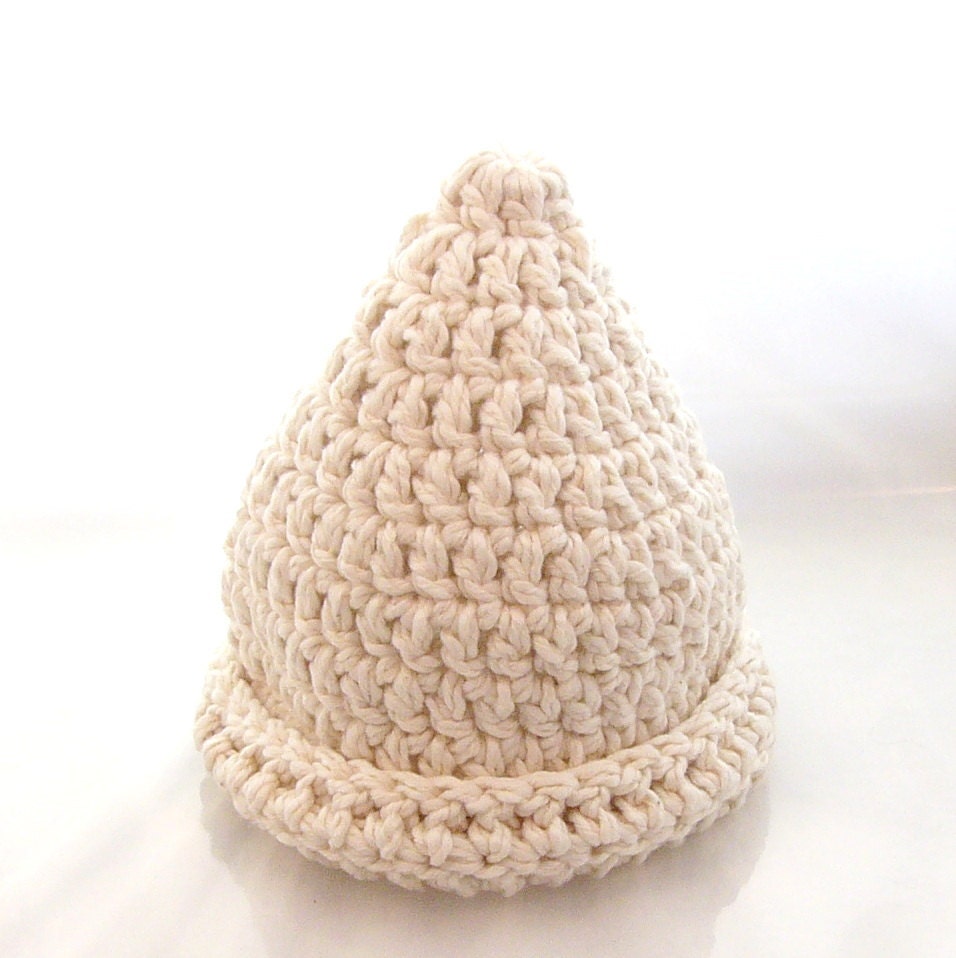 Crochet Ivory Natural Cotton Gnome Baby Hat (6-12 months)