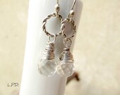 Handmade Wire Wrapped Sterling Silver Dangle Earrings Rock Crystal Briolettes.