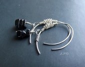 Sterling Silver Hoop Earrings With Coiled Detail And Hematite Chips. 1.