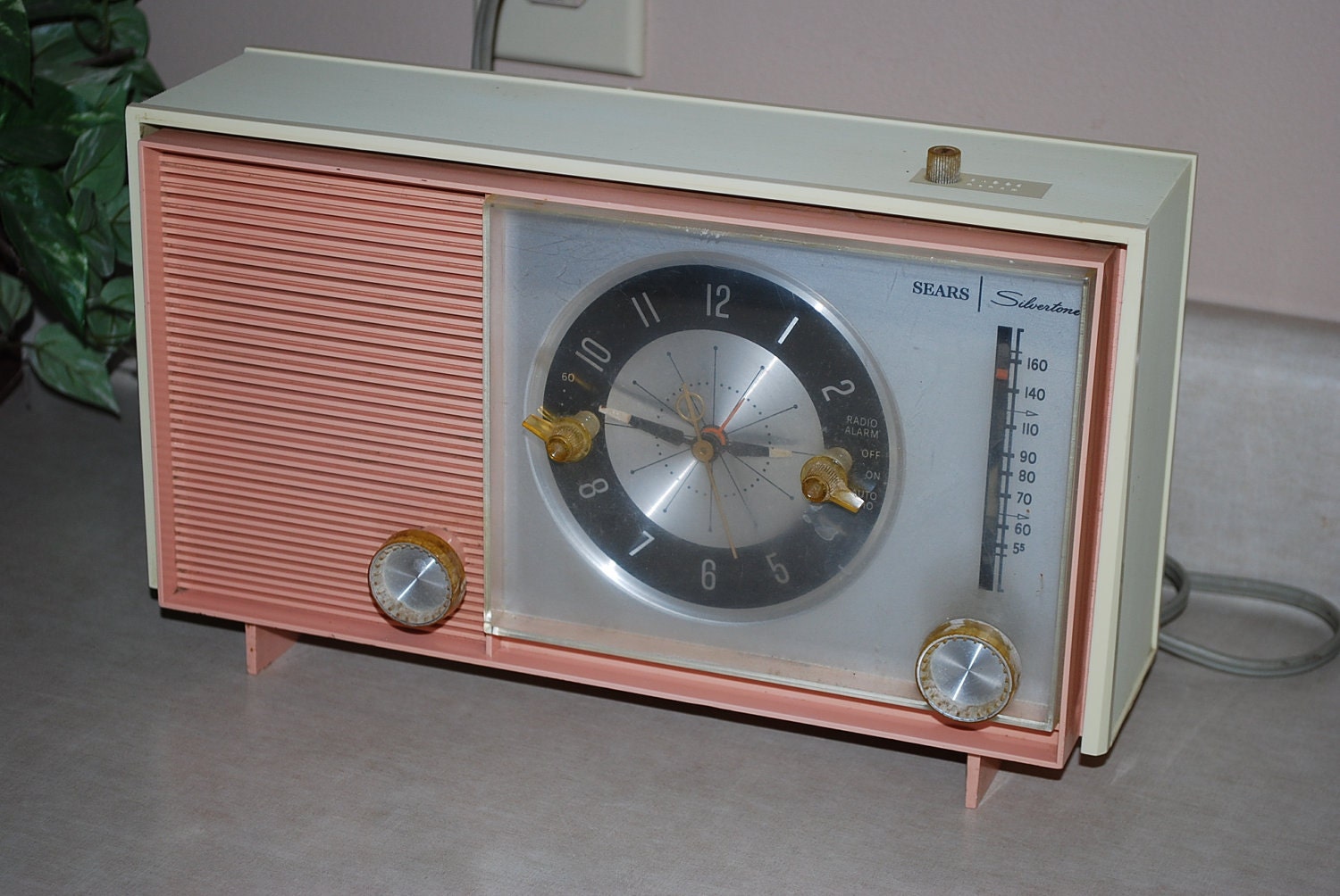 Vintage Pink and Cream Sears Silvertone Clock Radio, Vintage Antlers, and Set of Milk Glass RESERVED for MYRA