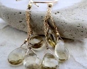 Autumn, Gemstone Earrings - Faceted Quartz, 14kt gold filled Chain, Hoops, Gift for Her
