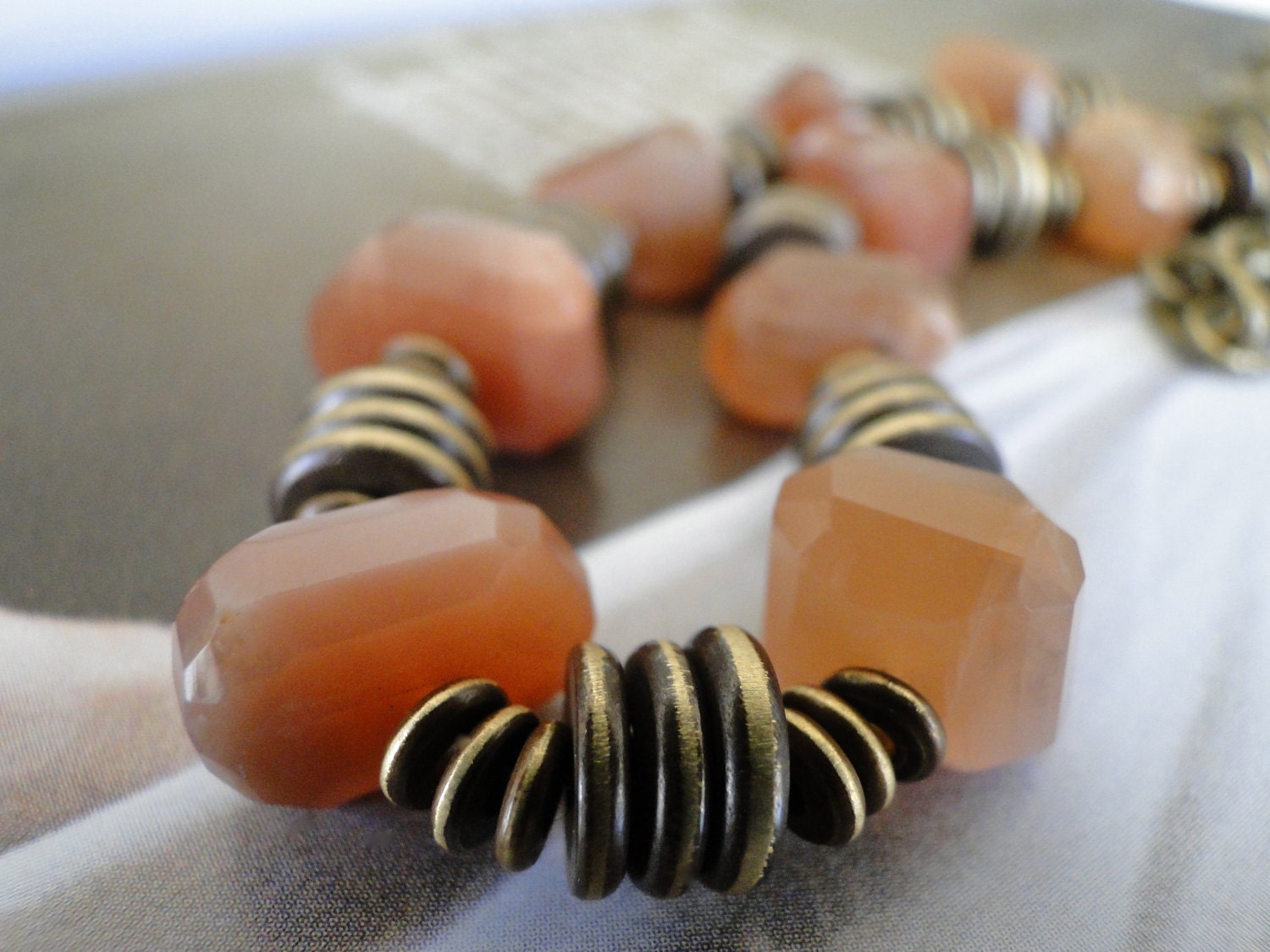 PRICE SLASHED Spring Collection - Necklace, Orange, Layering, Faceted Peach Carnelian, Vintage Brass Chain