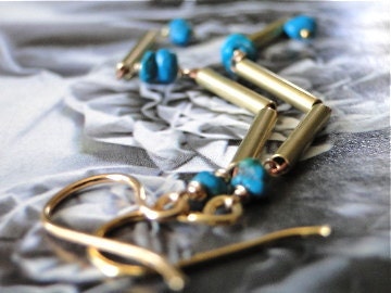 SALE Jewelry Earrings, Blue, Turquoise, Brass, Copper, Vermeil, Hoops, Chic, Long Dangle Earrings