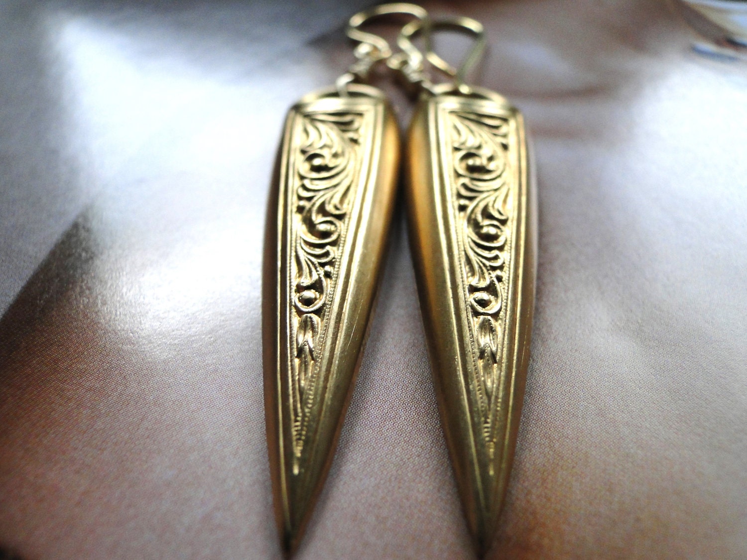 SHOP SALE - Statement Earrings - Earrings, Vintage Brass Wedge Earrings, Gift for Her, Accessories