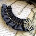 Starry Starry Night Grey Silk Wool and Rhinestone Bib Necklace