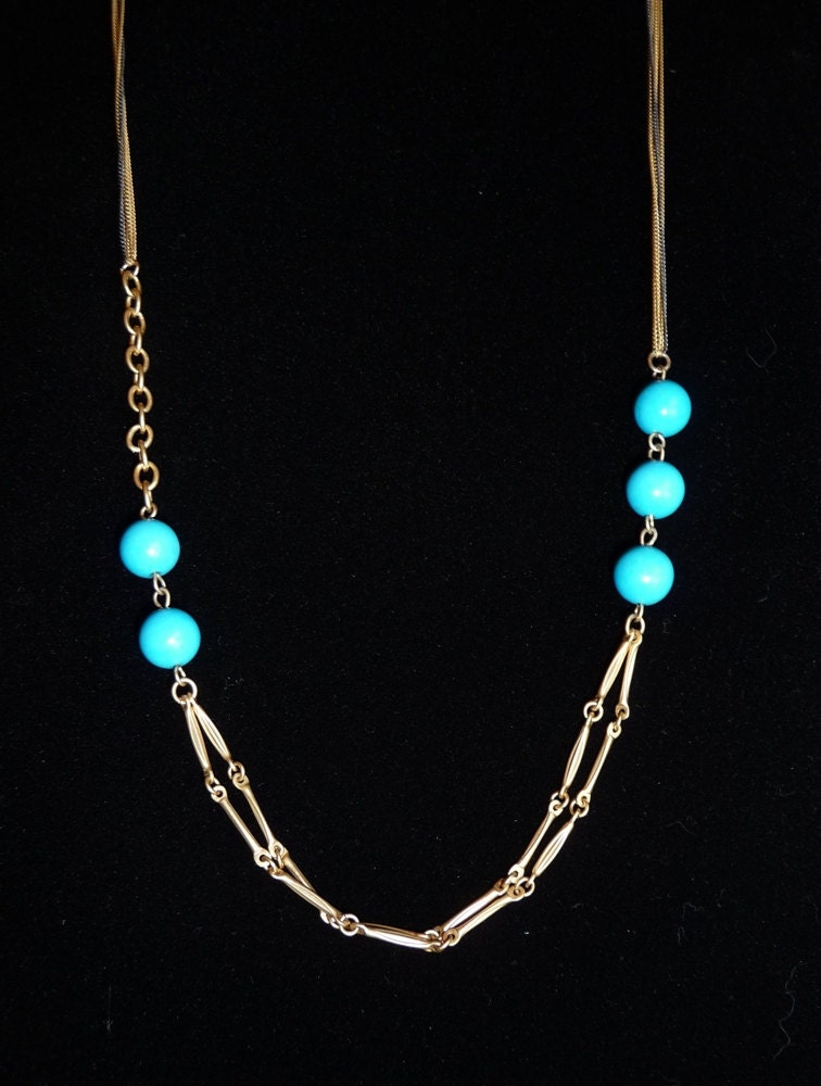 Princess Turquoise and Mixed Colors and Styles Gold and Gun Metal Gray Chain Necklace with Matching Earrings