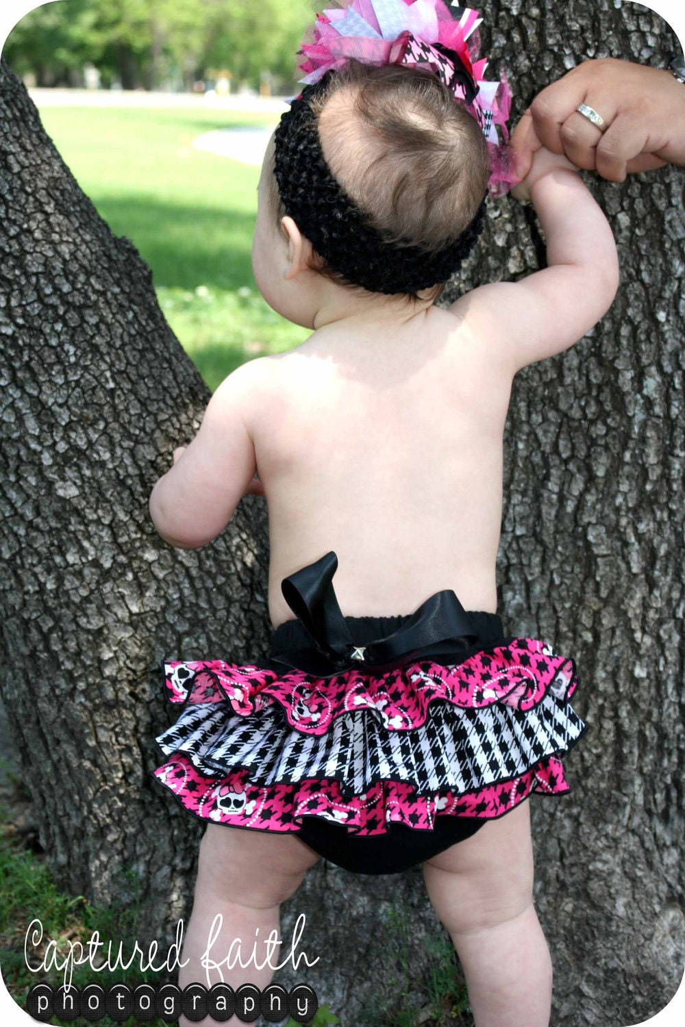 COMBO Set Punk Princess Ruffled Bottom Bloomer/Diaper Cover 0-3mths, 3-6mths, 6-12mths, 12-18mths, 18-24mths & Over-the-Top Hair Bo