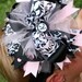 Damask Light Pink Dot Over-the-Top HAIR BOW with customizable initial center