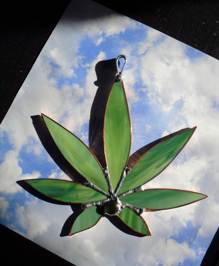 Grass Green Stained Glass Cannabis Weed Pot by StainedGrass