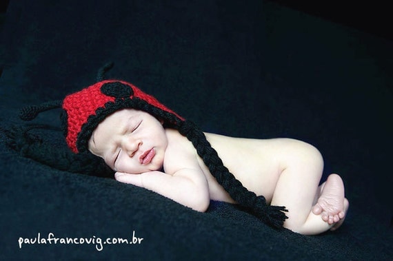 Newborn Baby Girl Ladybug Hat Size up to 0-3M