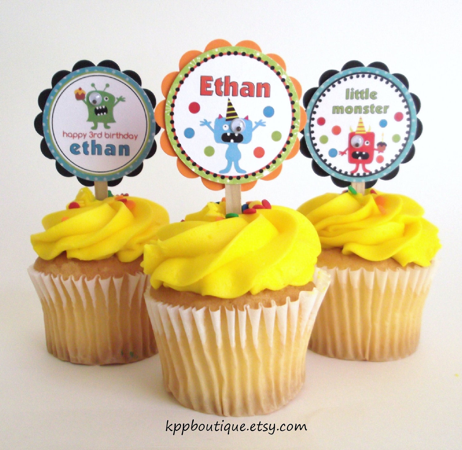 Personalized Little Monster Cupcake Toppers