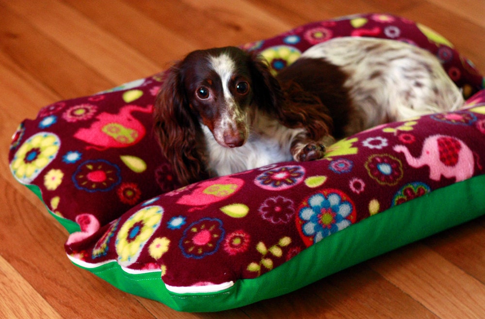 Purple Elephants w/ green Deluxe Bunbed Dog bed for Dachshunds or other small dogs