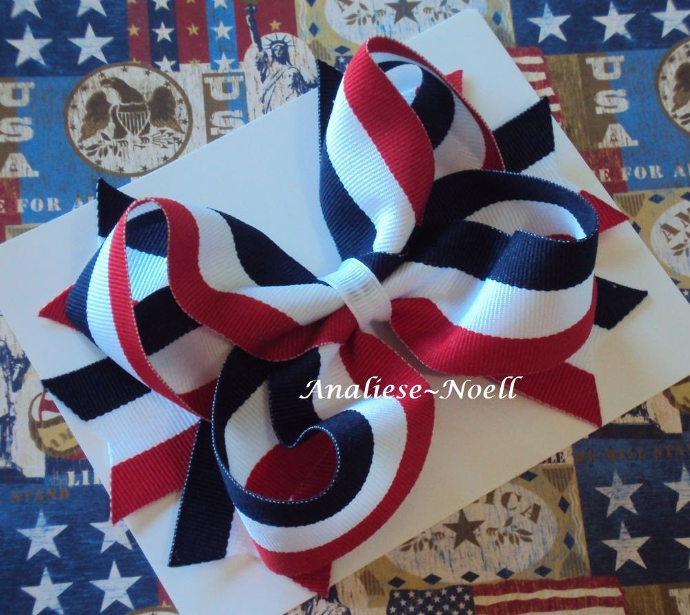 Red, White, and Navy Patriotic Bow (Large Boutique with Spikes)