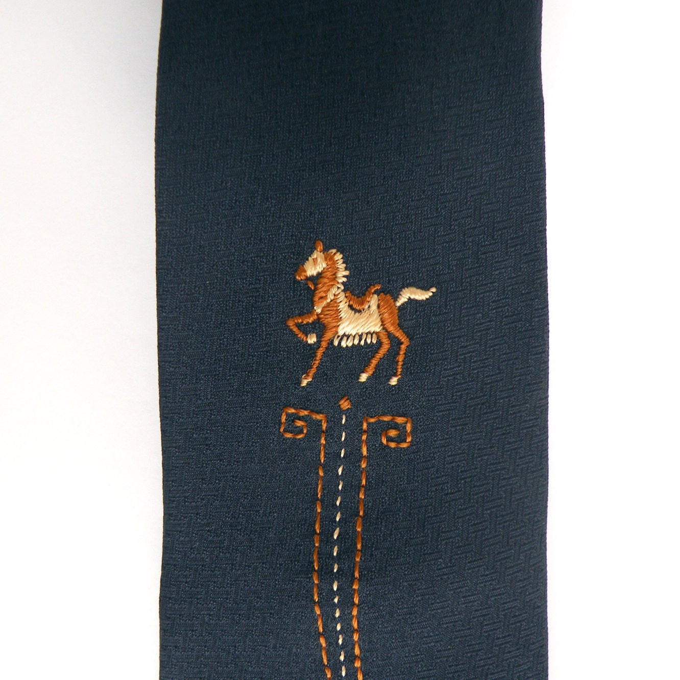 Navy Necktie with Embroidered Horse  (vintage)