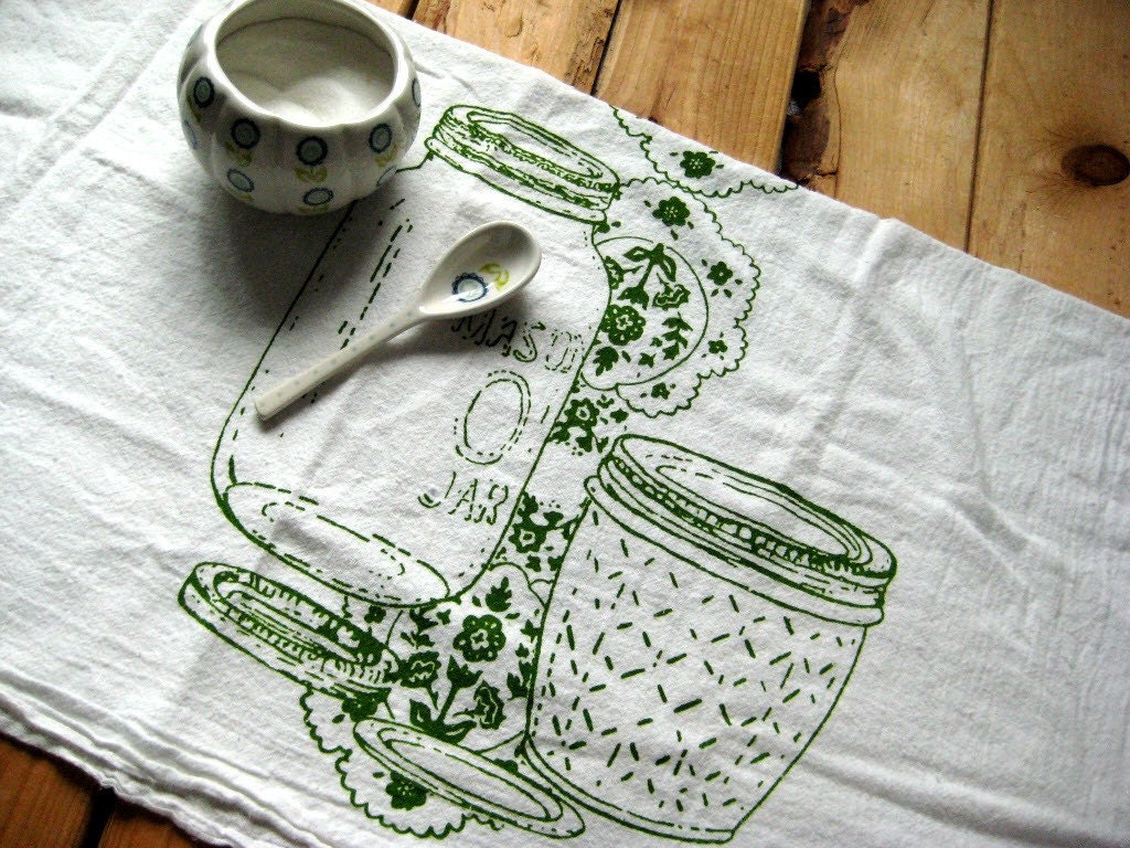 Tea Towel - Screen Printed Organic Cotton Mason Jar Flour Sack Towel - Awesome Kitchen Towel for Dishes